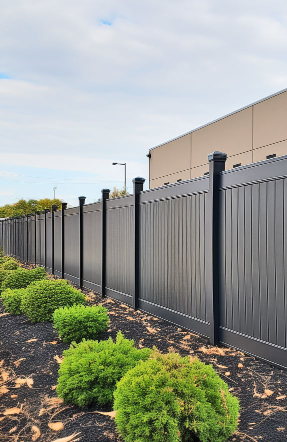 vinyl fence in front of a business