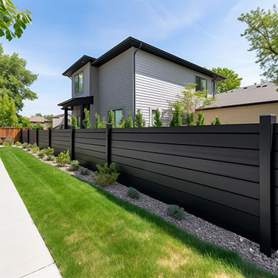 vinyl fence by the side yard of a nice house