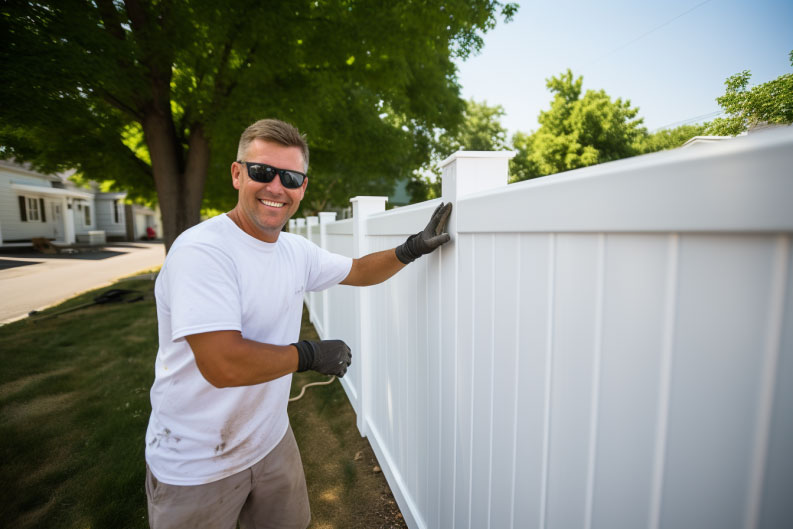 St Charles Fence worker proud of vinyl fence he is installing